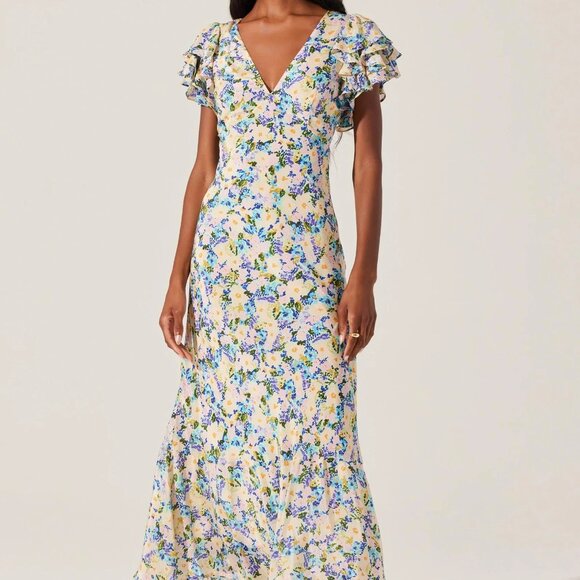 Celestine Floral Flutter Sleeve Midi Dress - Picture 2 of 6